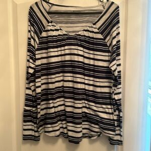 Long sleeve top.  V neck. Navy and white PL